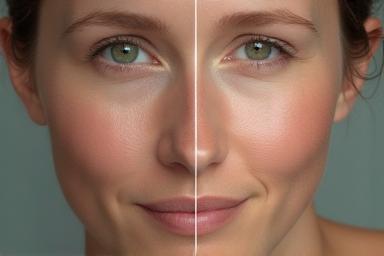 Digital retouching example showing before and after skin edits