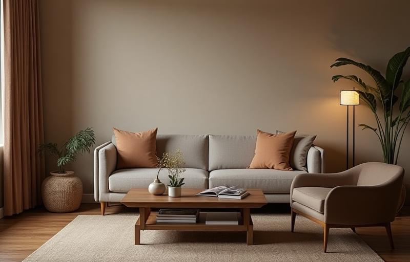 Comfortable client seating area in the studio with a sofa and coffee table